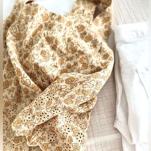 SOLD*** Made well linen blend floral dijon color tank blouse lace edge, NWT